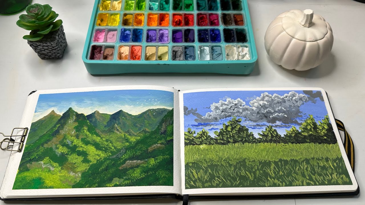 Easy Gouache painting for beginners / step by step / Relaxing video ⛰️✨