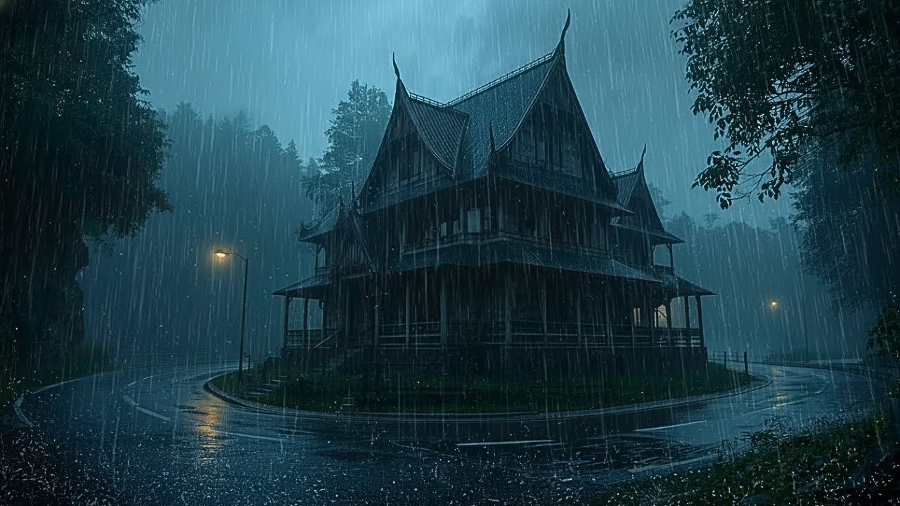 Fall Asleep Instantly 🌧️ Heavy Rain at a Temple Like Old House by the Road