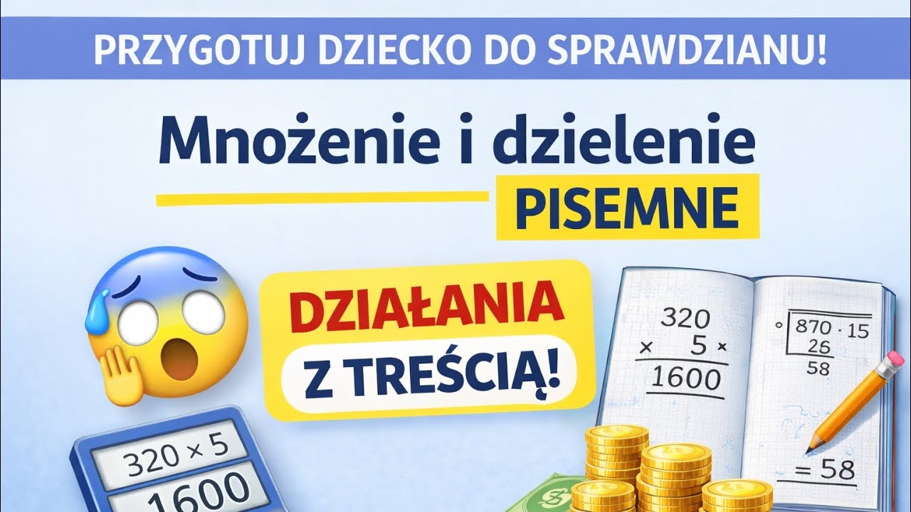 Przygotowanie do sprawdzianu . Mnożenie i dzielenie pisemne . Zadania z treścią .Klasa 4 .Matematyka