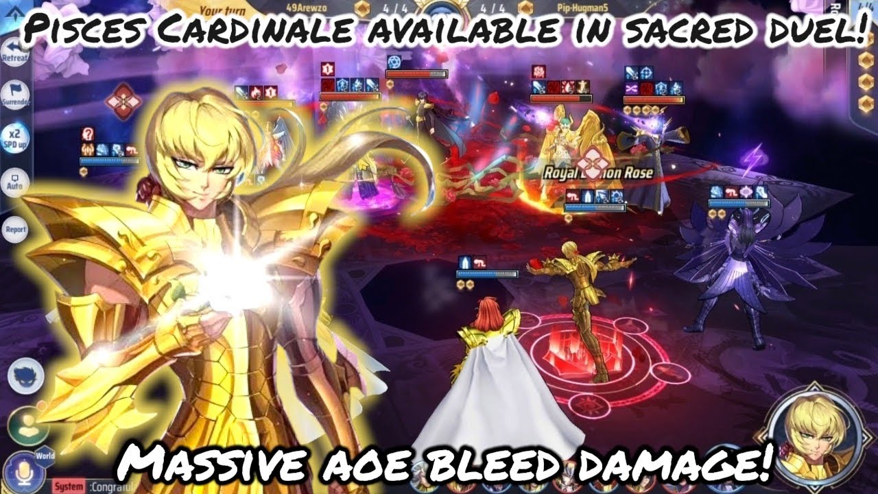 Saint Seiya: Awakening (KOTZ) - Pisces Cardinale Available in Sacred Duel! Massive AOE Bleed Damage!
