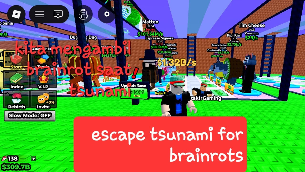 Kita mengambil brainrots saat tsunami dan lari dari tsunami agar selamat!?