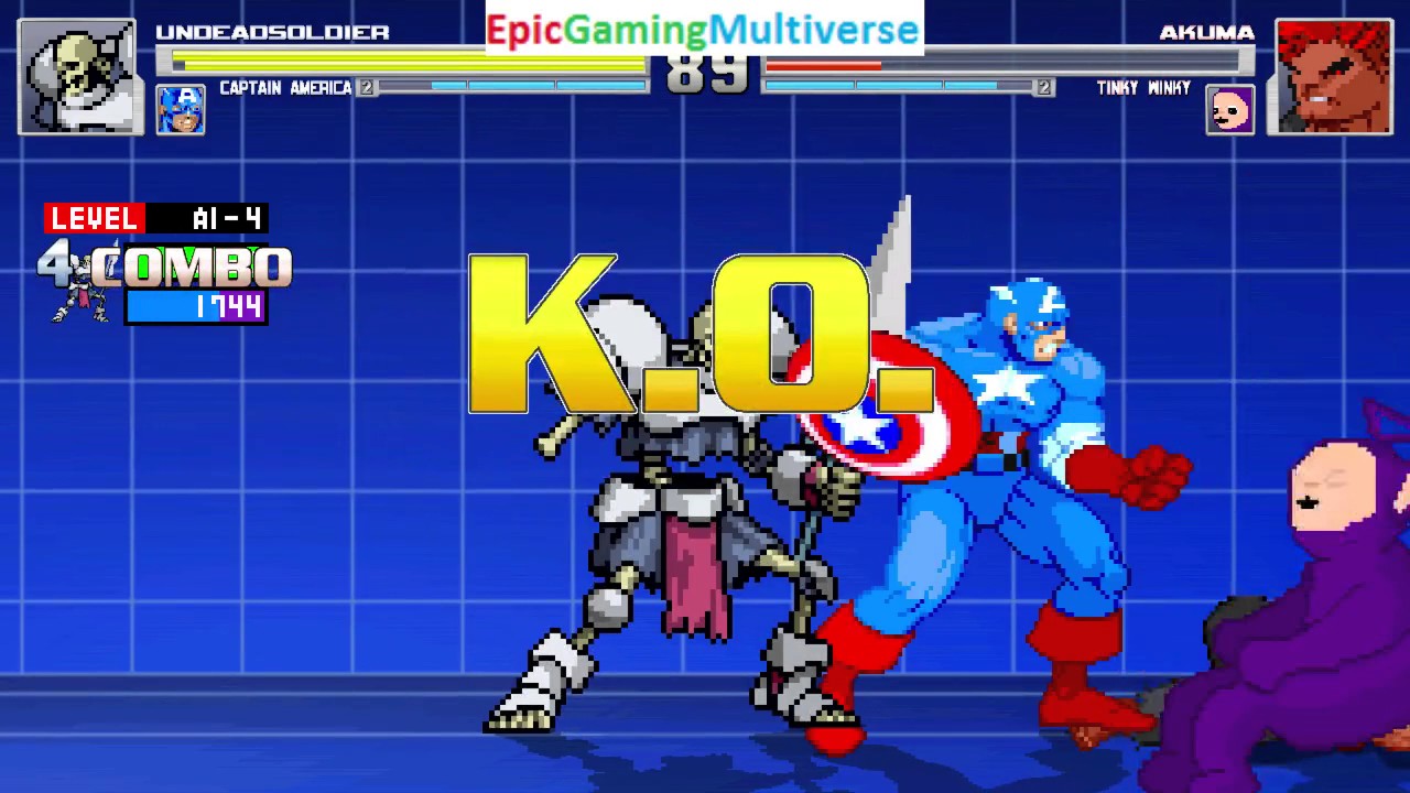 Captain America And Undead Soldier VS Akuma & Tinky-Winky The Teletubby In A MUGEN Match / Battle