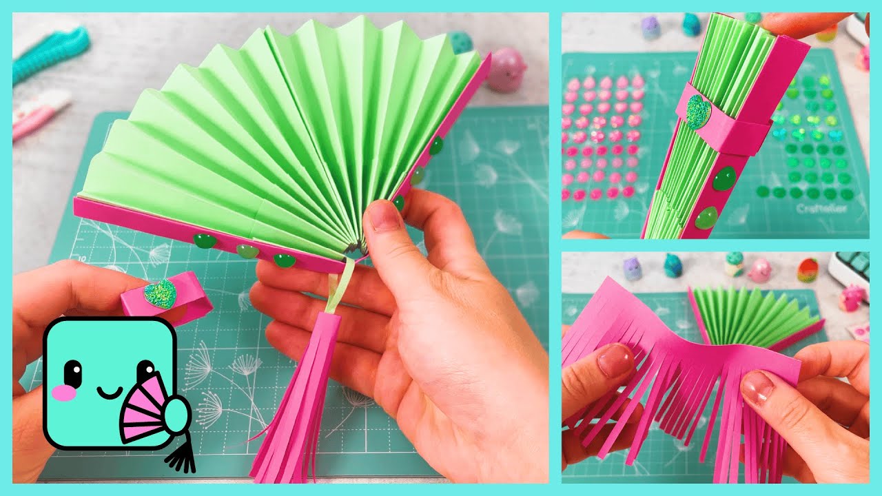 🌸✨ How to make a paper fan DIY? Cute & Sparkly with Tassel!