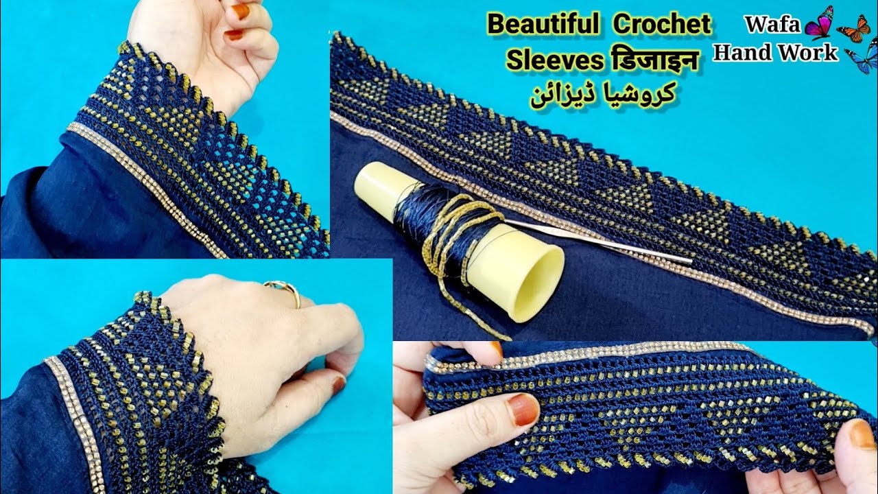 Haw To Crochet Sleeves | Magribi Crochet , کروشیا ڈیزائن | Crochet Beads Work | Quresia Dupatta,Neck