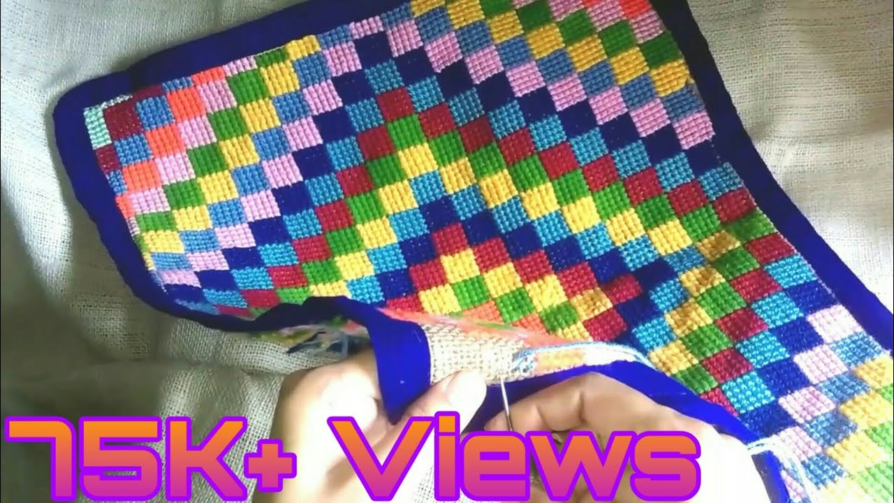 Easy to make | Cross stitch design colorful door mat.