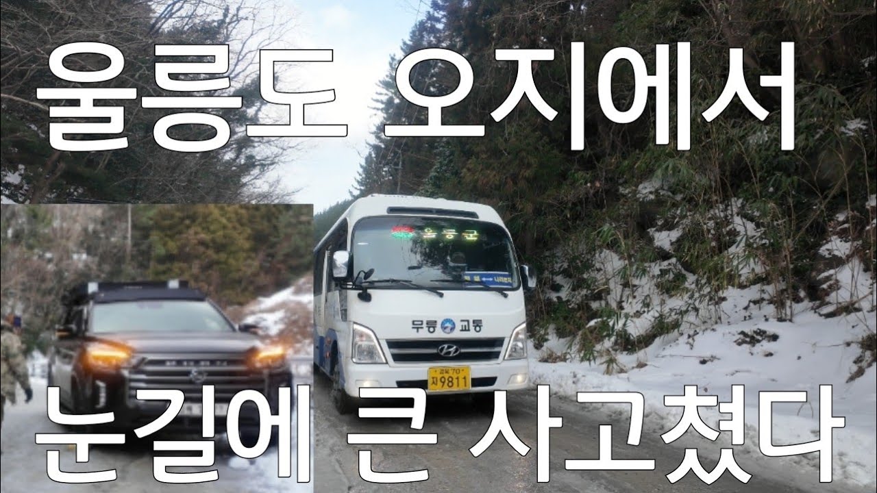 울릉도 눈 폭설로 차 사고쳤다 