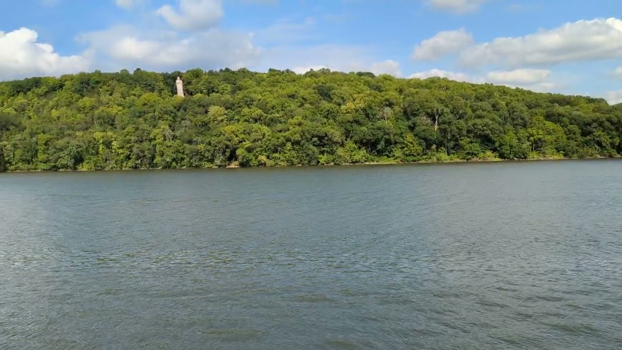 Route 2 by Rock River near Oregon, Illinois with the Eternal Indian monolith in the background