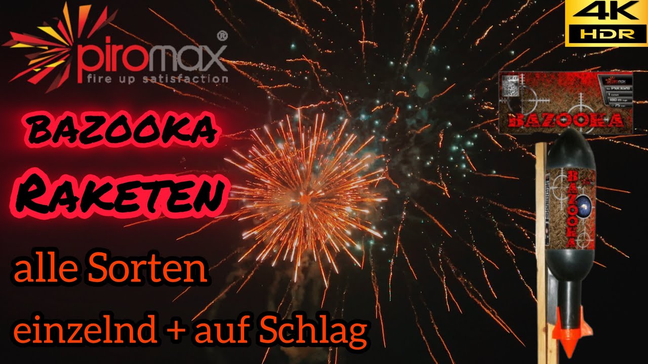 Piromax Bazooka Raketen, einzeln und auf Schlag [4K/HDR]