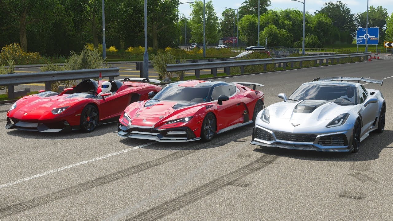 Forza Horizon 4 Drag race: Corvette C7 Zr1 vs Aventador J vs Italdesign Zerouno
