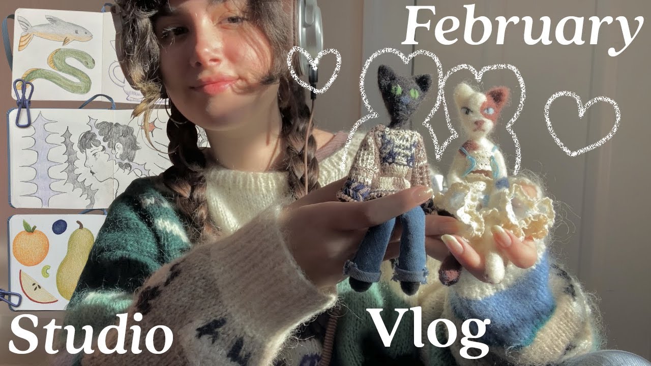 𓆣February Studio Vlog𓆣 | gouache painting + needle felting