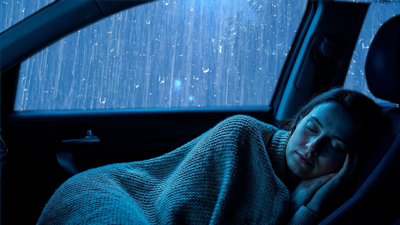 Relieve Stress to Sleep Instantly with Heavy Rain & Powerful Thunder on Cozy Car in Dark Rainforest