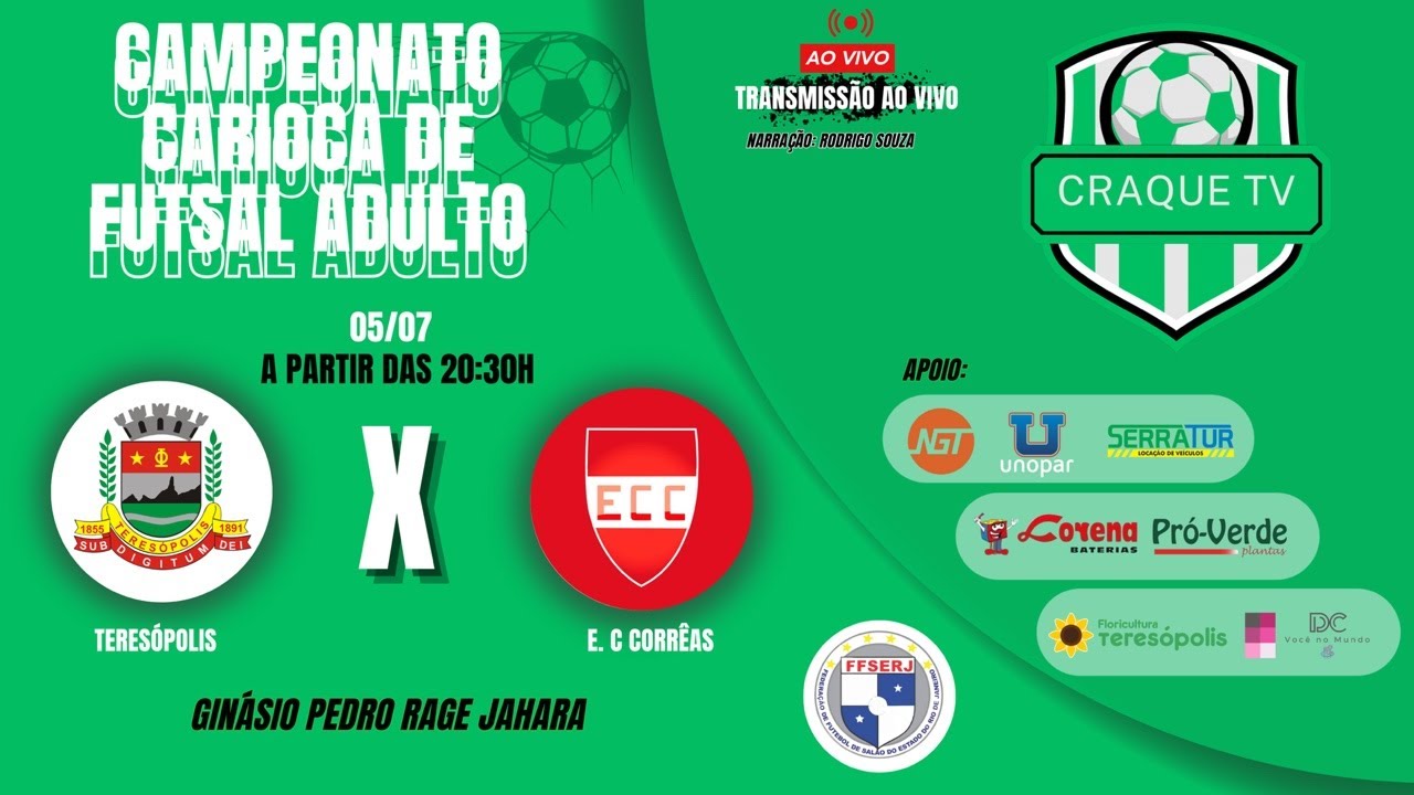 CAMPEONATO CARIOCA DE FUTSAL ADULTO 2024 Ao vivo: TERESÓPOLIS X E.C. CORRÊAS (1ª RODADA DO RETURNO)