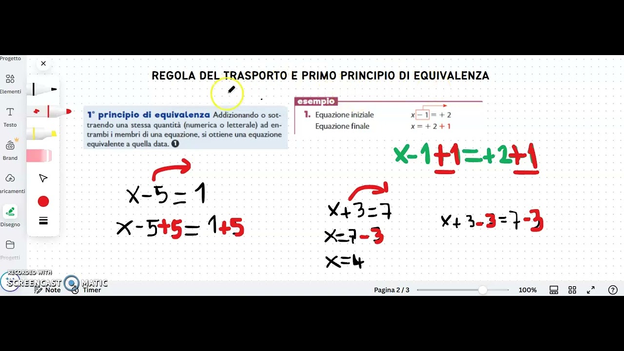 RISOLVERE UN' EQUAZIONE DI PRIMO GRADO UTILIZZANDO LA REGOLA DEL TRASPORTO