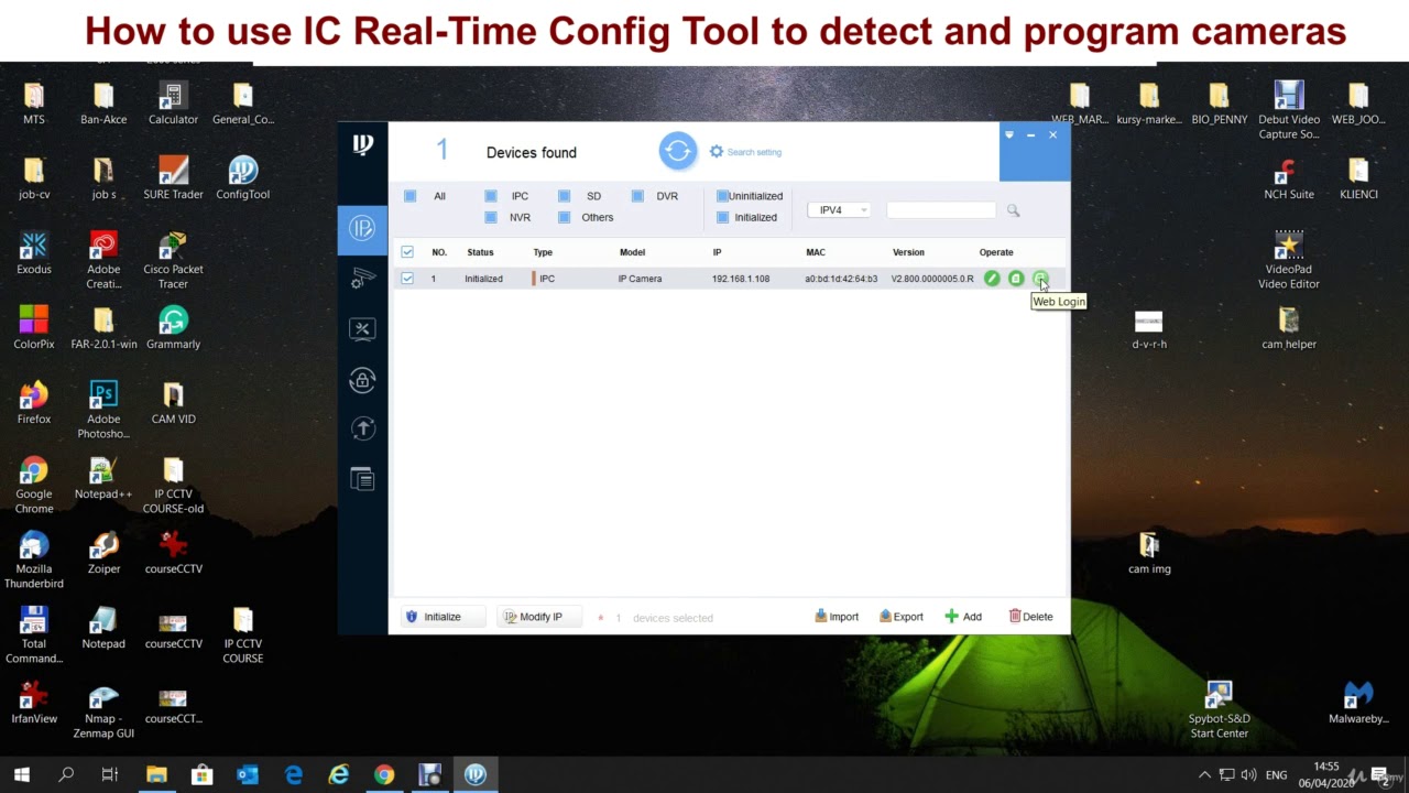 Using IC Real Time Config Tool, Initializing Camera, Changing IP#ipadress