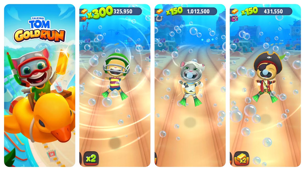 Talking Tom Gold Run Underwater Gameplay Mummy Tom vs Ginger vs Pirate Ginger