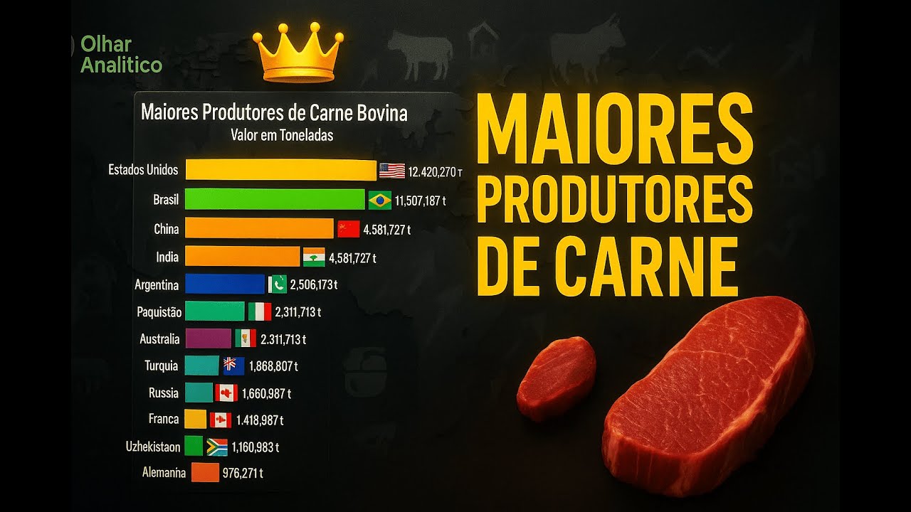 Maiores PRODUTORES de Carne BOVINA 1960 - 2025