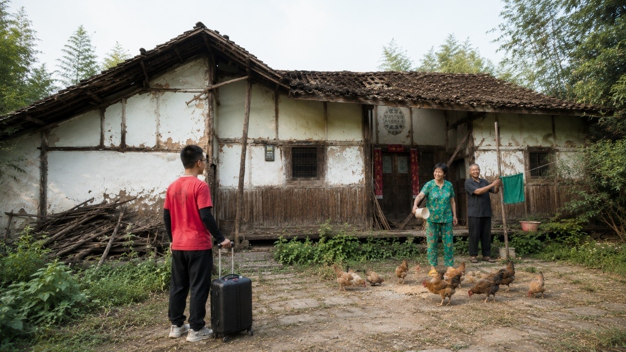Seeing his parents in a rundown house, he returned and turned it into a peaceful home.