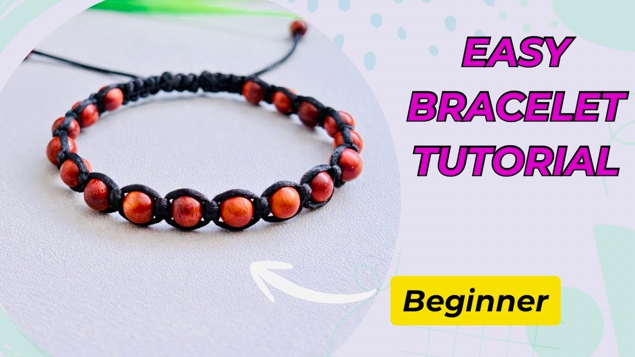 DIY Adjustable Rose Wood Bead Bracelet (The Easiest Way for Beginners)