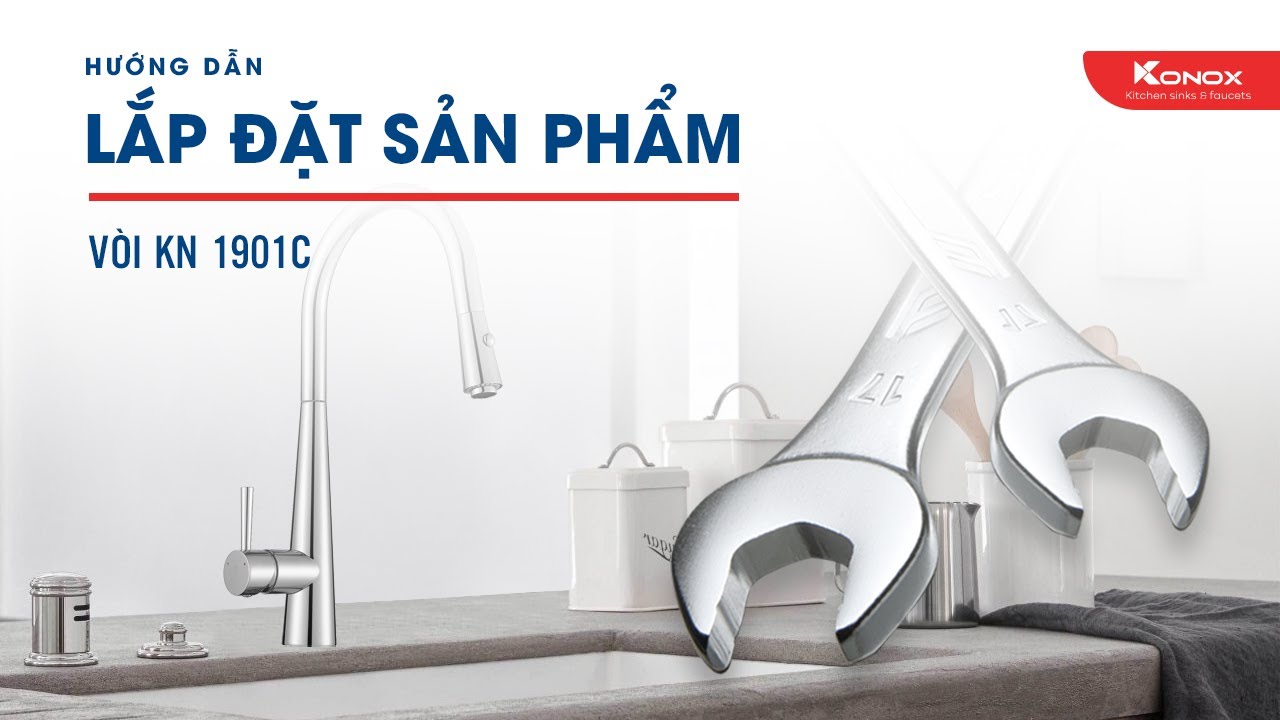 Hướng dẫn lắp đặt v&ograve;i rửa b&aacute;t k&eacute;o d&acirc;y KN1901C  |Konox Installations