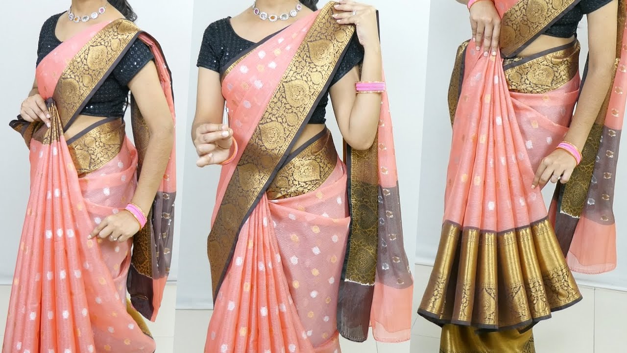 Beautiful Party Wear Tissue silk saree | saree draping with perfect saree pleats For Beginners