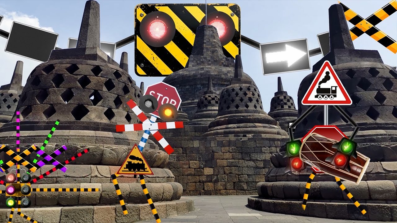 【踏切アニメ】インドネシアの遺跡と寺院で行進する踏切カンカン | In Indonesia, Railroadcrossing marching at a archaeological sites