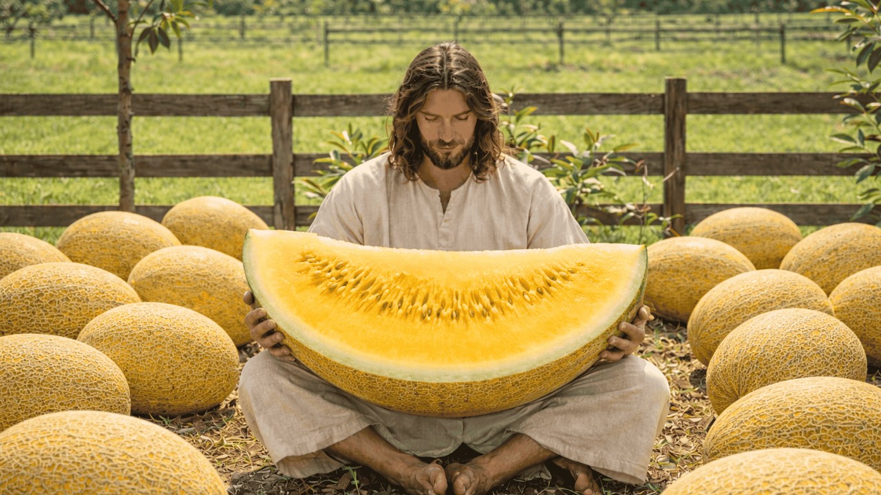 Jesus in the Garden: Planting and Caring for Cantaloupe | AI Christian Tribute