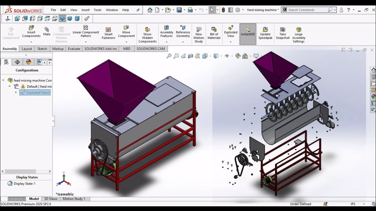 Exploded view of Feed Mixing Machime in solidworks | solidworks beginner's