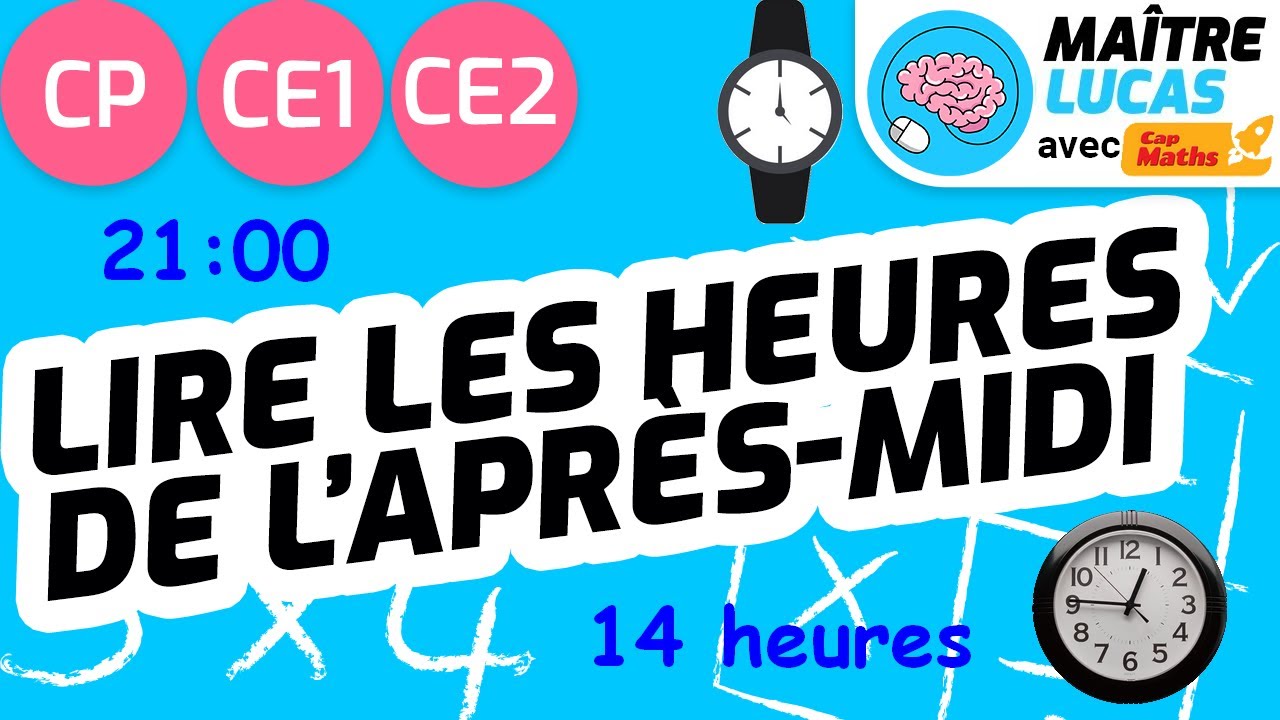 Lire les heures de l'après-midi CP - CE1 - CE2 - Cycle 2 - Maths - Se repérer dans le temps