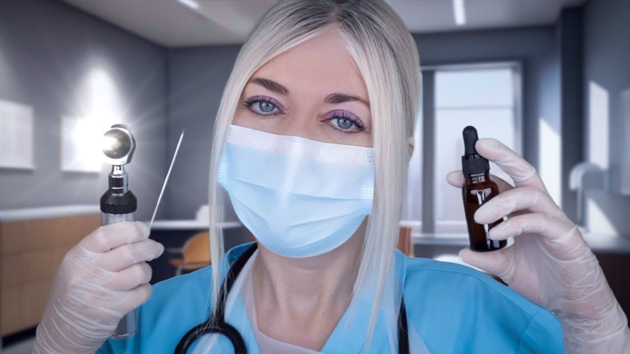 ASMR-осмотр ушей и глубокая чистка ушей - удаление серы, отоскоп, шипучие капли, чистка ушей, наб...
