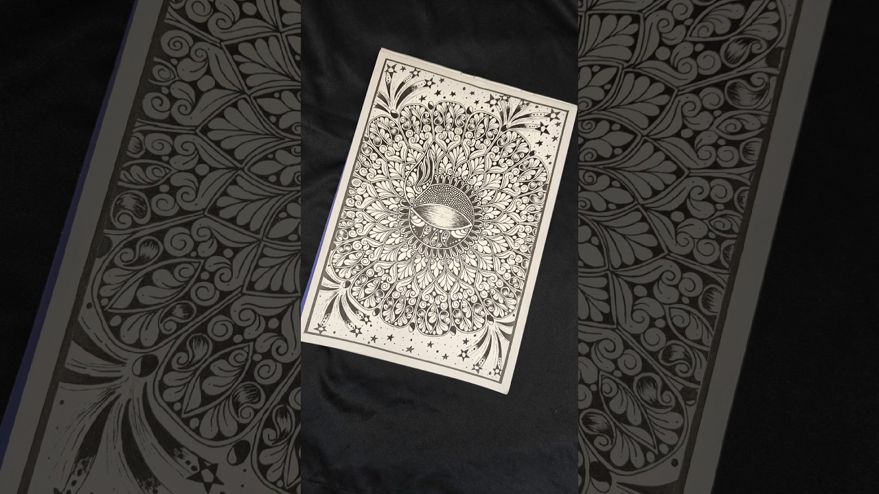 Handmade Diwali Mandala Art 🪔 | Beautiful Diya Drawing 2025 | Easy Black and White Art tutorial #art