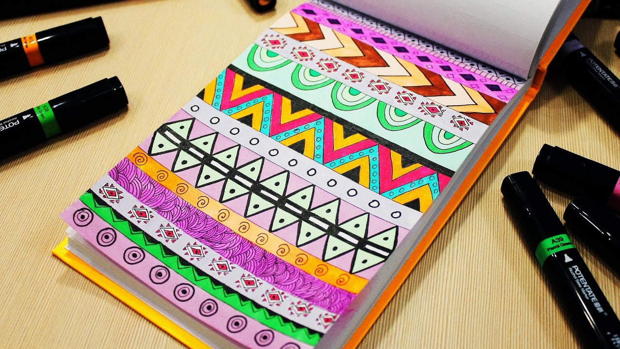 DIY: РИСУЮ Яркая страничка ♥ Идеи для скетчбука, блокнота ♥ Дудлинг ♥ Tribal Print