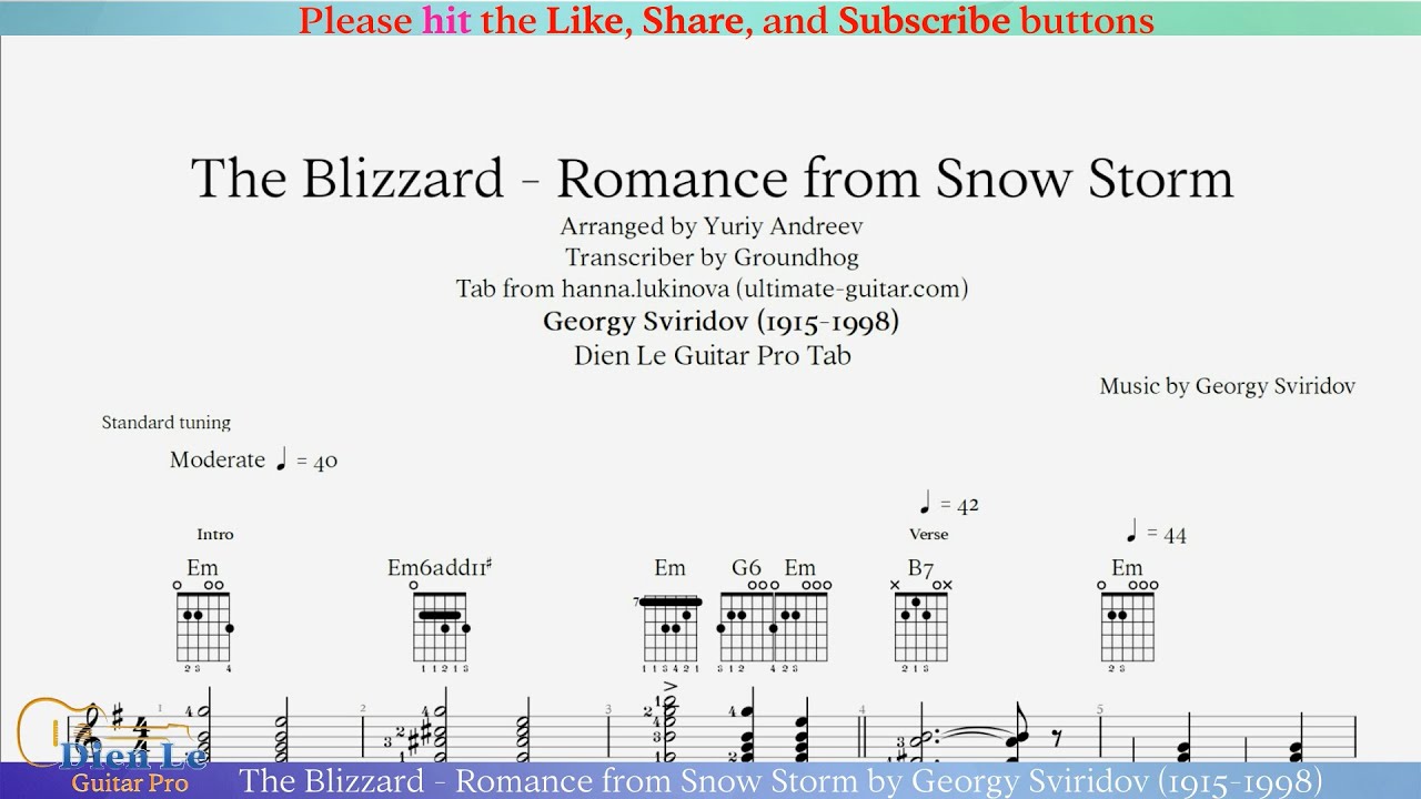 The Blizzard - Romance from Snow Storm by Georgy Sviridov (1915-1998) for Classical Guitar with TABs