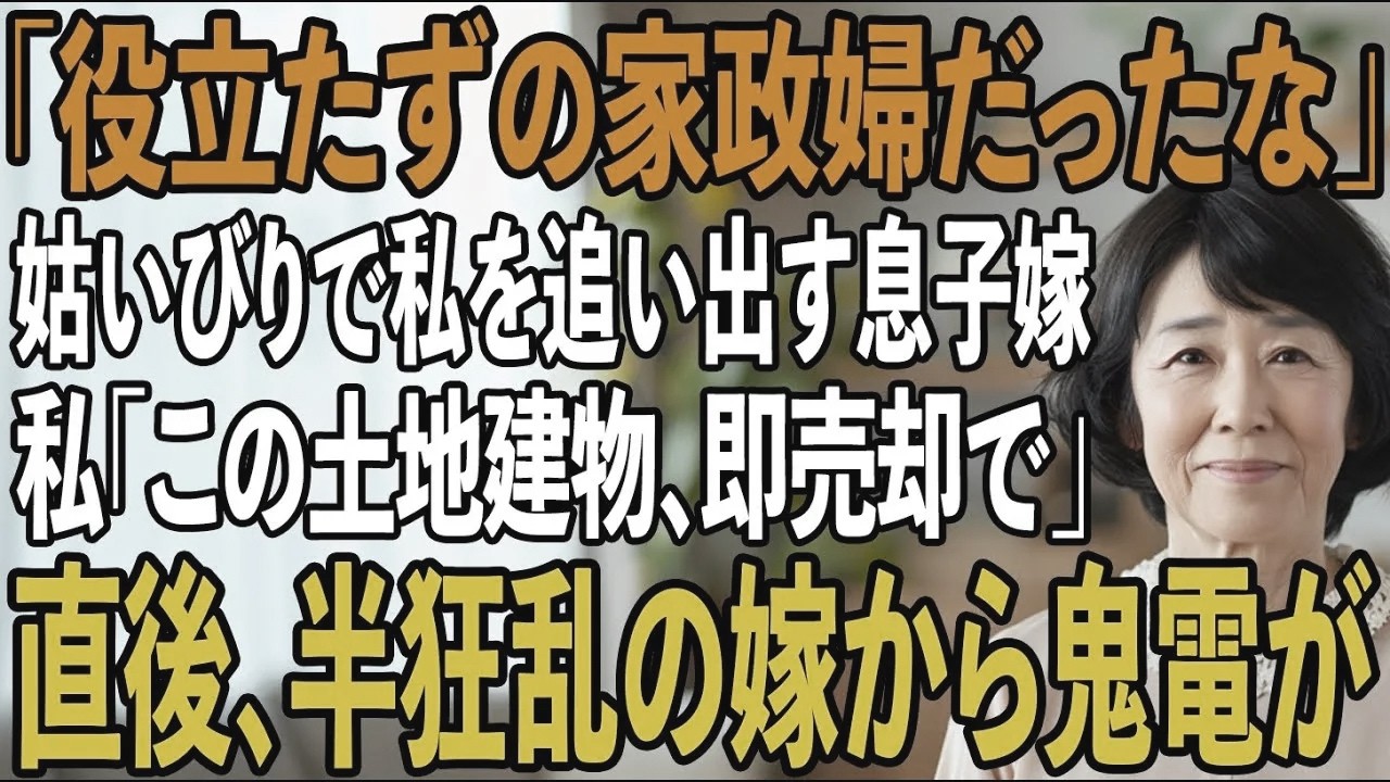 過酷な姑いびりで家を出ることを決めた私に息子「役立たずの家政婦だったな」息子嫁「寄生虫が消えれば家が広くなるわ」→直後、私はある人物に即電話し...【シニアライフ】【60代以上の方へ】