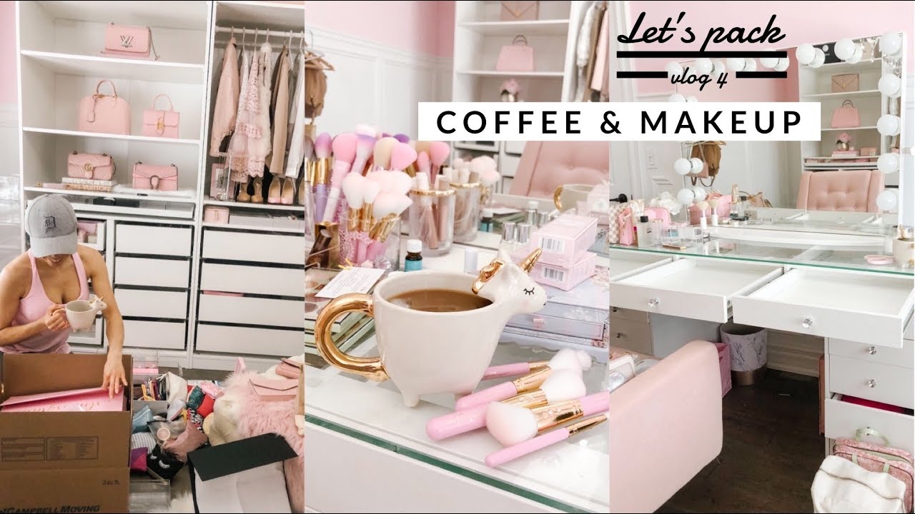 PACKING ALL MY MAKEUP FOR OUR MOVE!! COFFEE & MAKEUP! VLOG 4📦