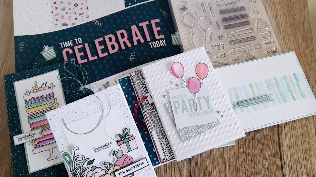 Tassenkuchenverpackung aus einem 12x12 Block von #Action, Karten mit Stempeln von Tedi