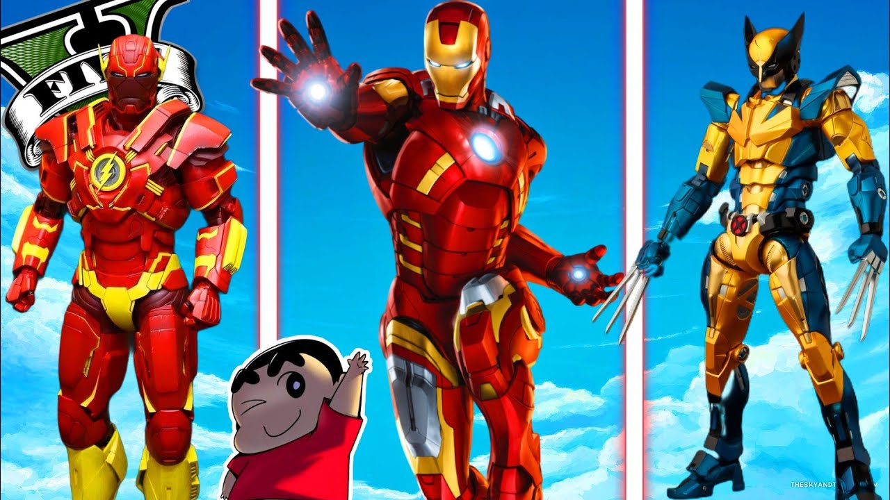GTA 5 : SHINCHAN FUSING IRON MAN WITH DIFFERENT SUPER HEROES IN GTA V !
