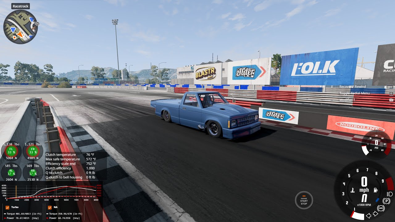 BeamNG-Drive Drag tuning a S10 Stick shift H pattern to go 5.80s in the 1/4