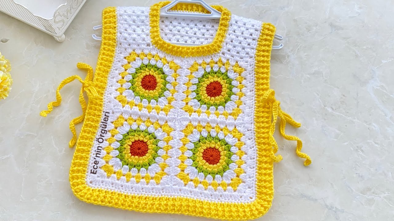 Beautiful and Easy Motif Crochet Baby Sweater /Tığ işi ip Kordonlu Süveter Yelek/ 1-2 yaş