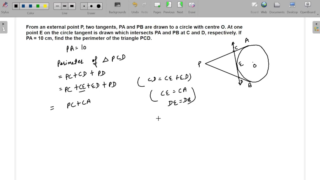 From an external point P, two tangents, PA and PB are drawn to a circle withcentre O. At one point