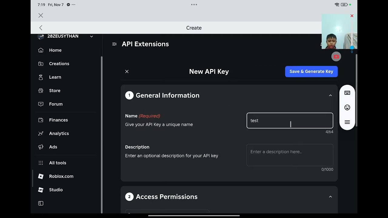 tutorial how to make api key in roblox so u can make a game in studio lite part 1