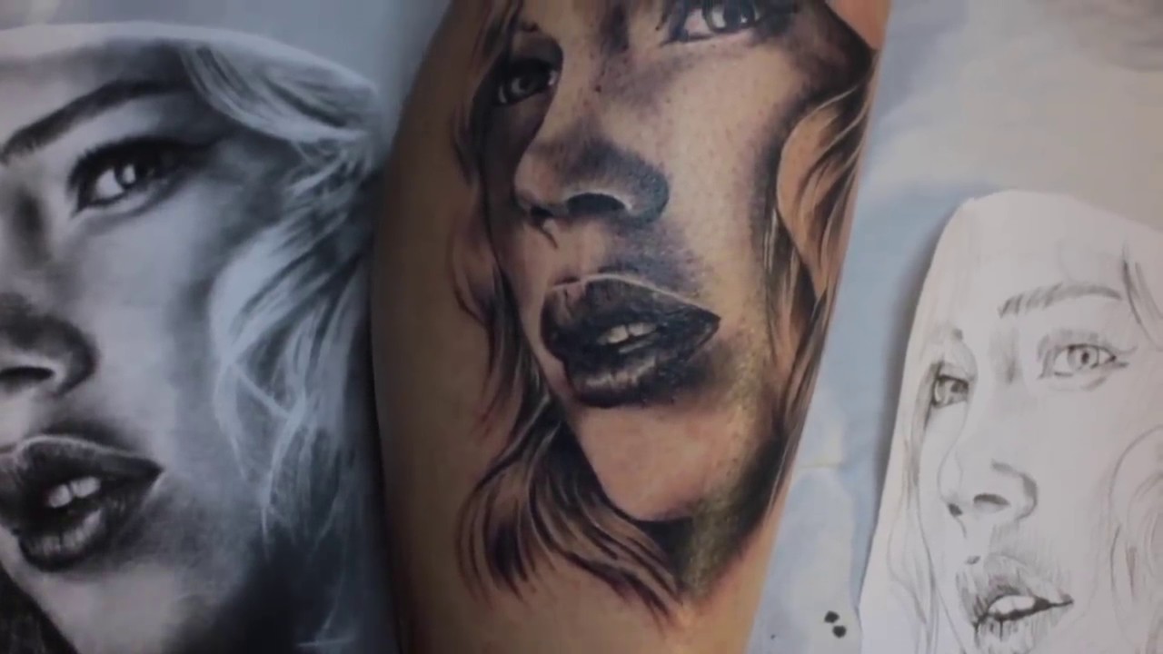 realistic girl portrait tattoo - inkjecta flite nano elite