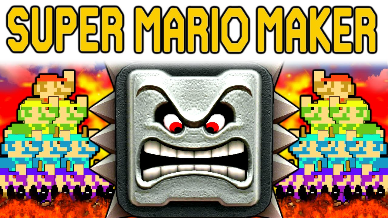 Super Mario Maker | 100 MINI MARIOS VS MEGA THWOMP