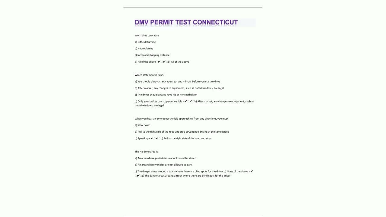 DMV permit test connecticut 62 Final Questions With Correct Answers download to pass202456