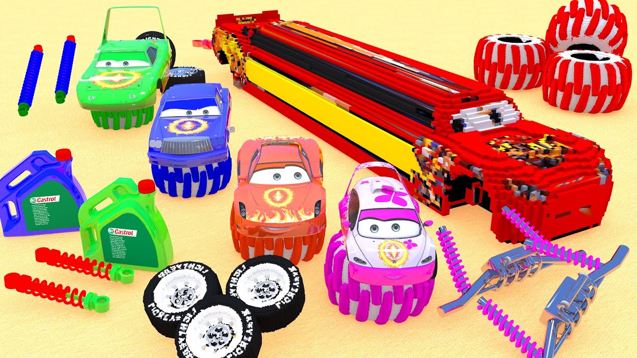McQueen Model, Police car, Excavator, Fire truck, JCB, Car SPIKES in Teardown