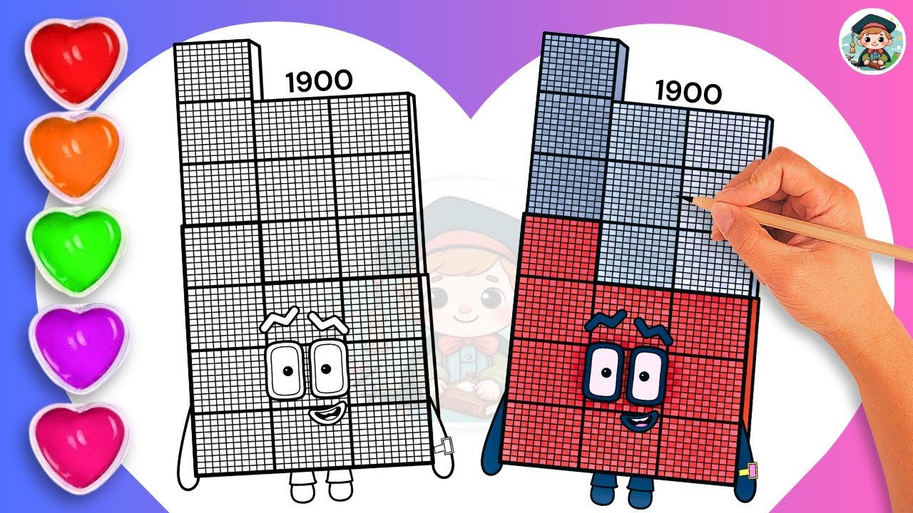 Как нарисовать персонажа Numberblock 1900 (раскраска)🌈 - Научитесь рисовать Numberblock 1900 (рас...