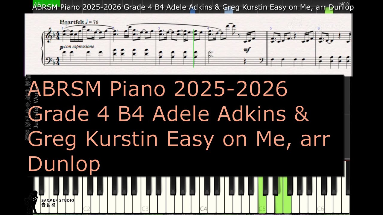 ABRSM Piano 2025 2026 Grade 4 B4 Adele Adkins & Greg Kurstin Easy on Me, arr Dunlop