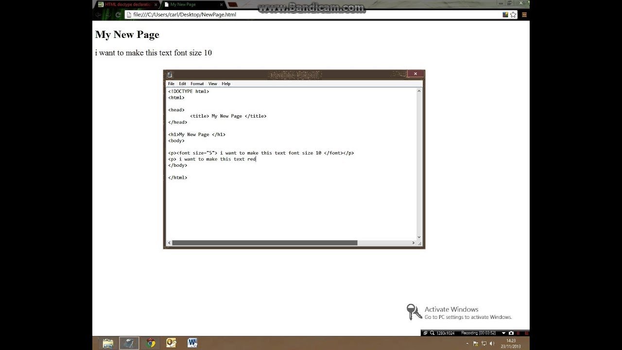 Basics Of HTML  how to change font size and colour