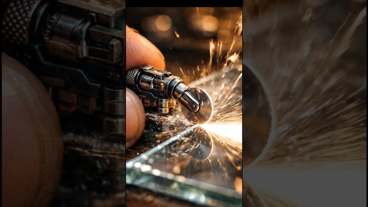 World&rsquo;s Smallest Glass Cutter? 😳💎#minimachine #glasscutting #satisfying #microtools #shorts