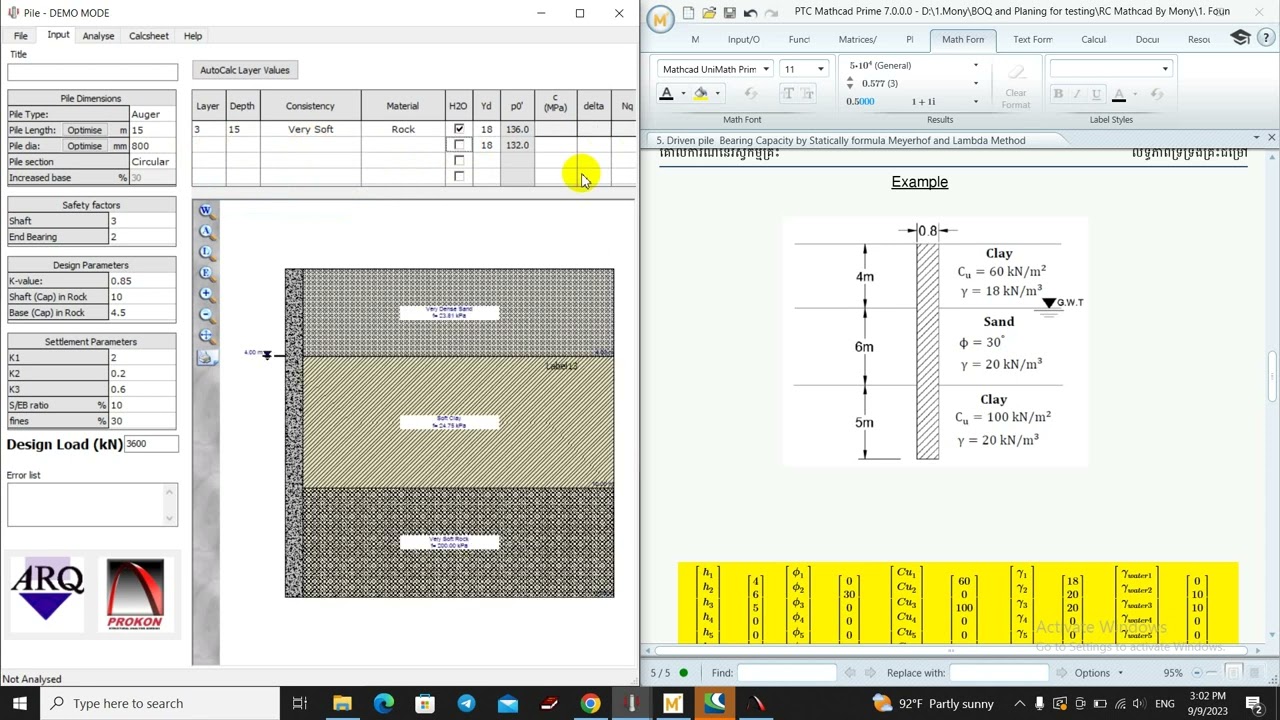 Design Load Bearing Capacity of Pile by Prokon Software