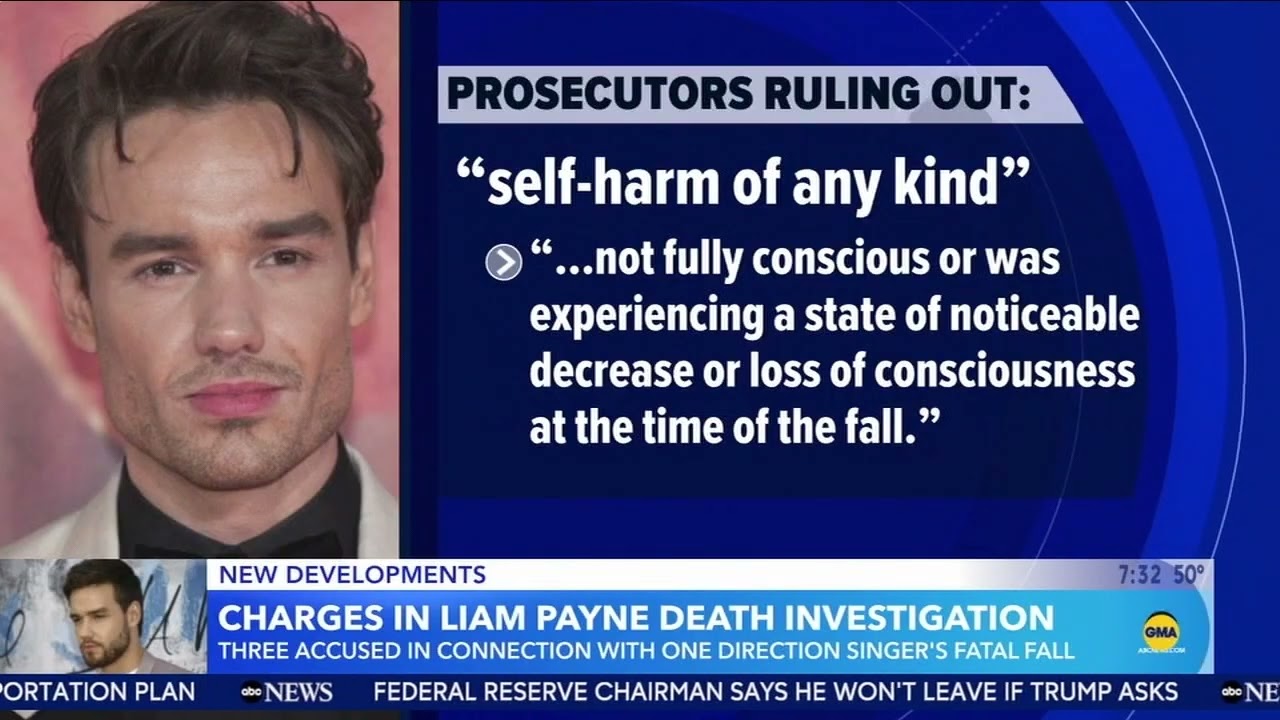 3 charged in connection with Liam Payne's death, self-harm ruled out in cause of death